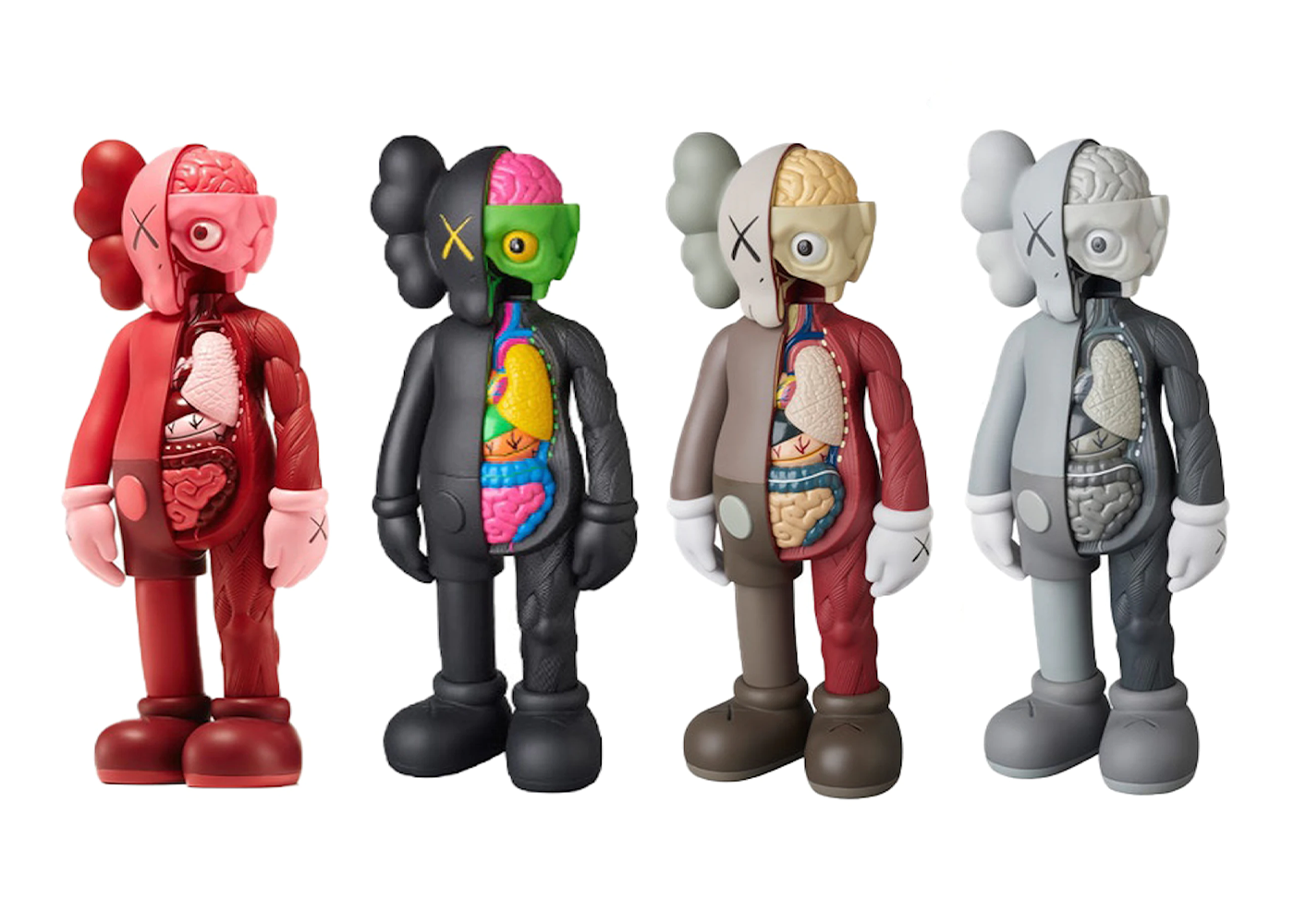 KAWS Companion Flayed Open Edition Vinyl Figure Black/Blush/Brown/Grey Set