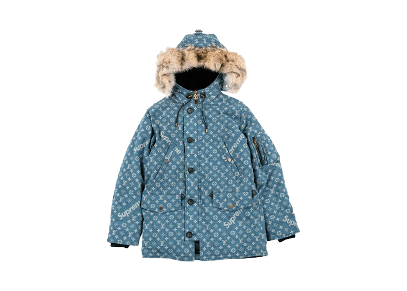 Supreme Louis Vuitton Jacquard Denim N-3B Parka Blue