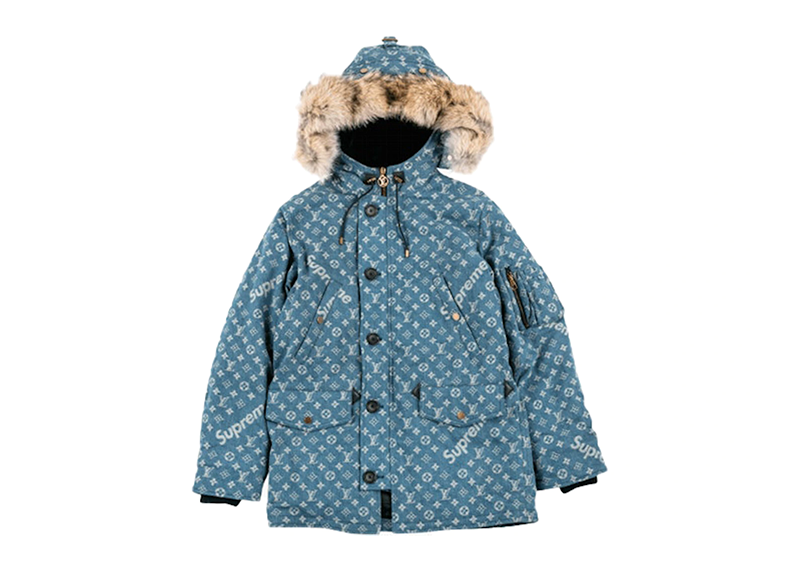 Supreme Louis Vuitton Jacquard Denim N-3B Parka Blue